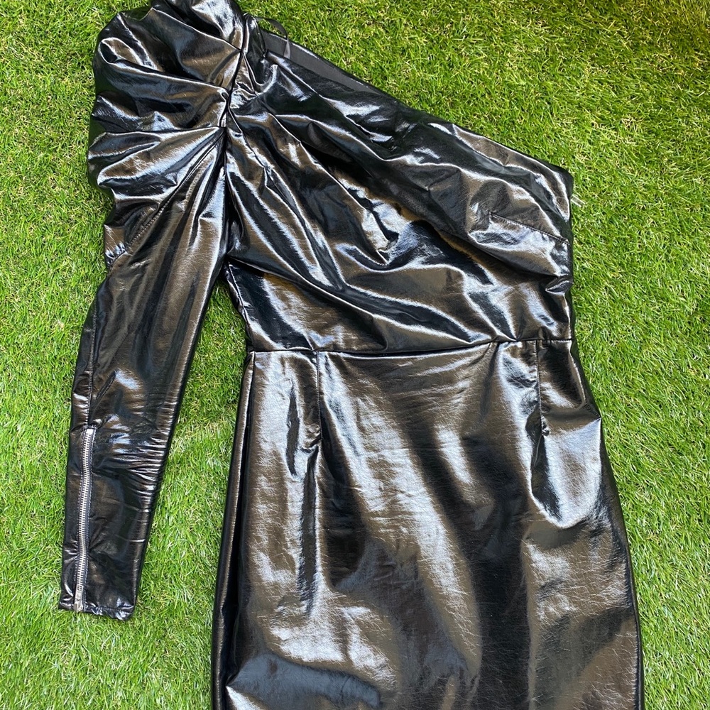 Black patent PVC dress